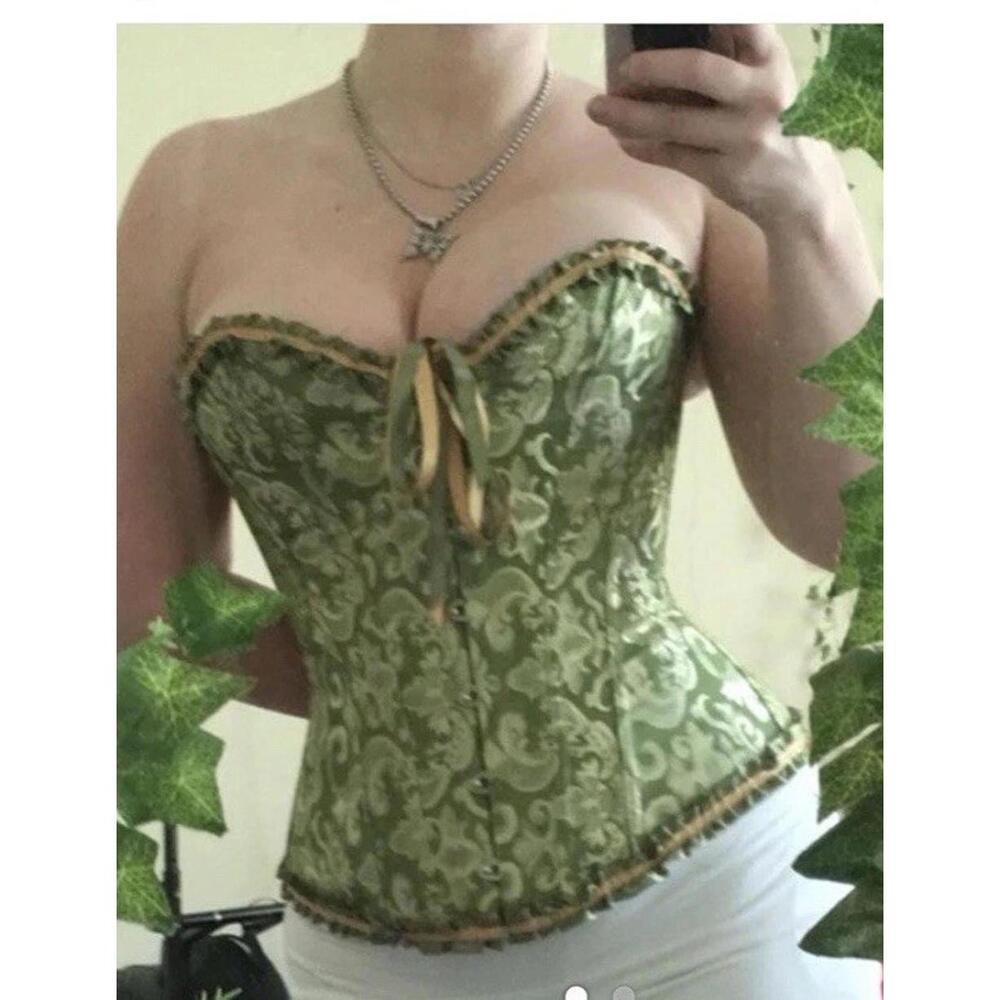 SOLD       Mermaid Buster Corset Green Brocade Ribbon